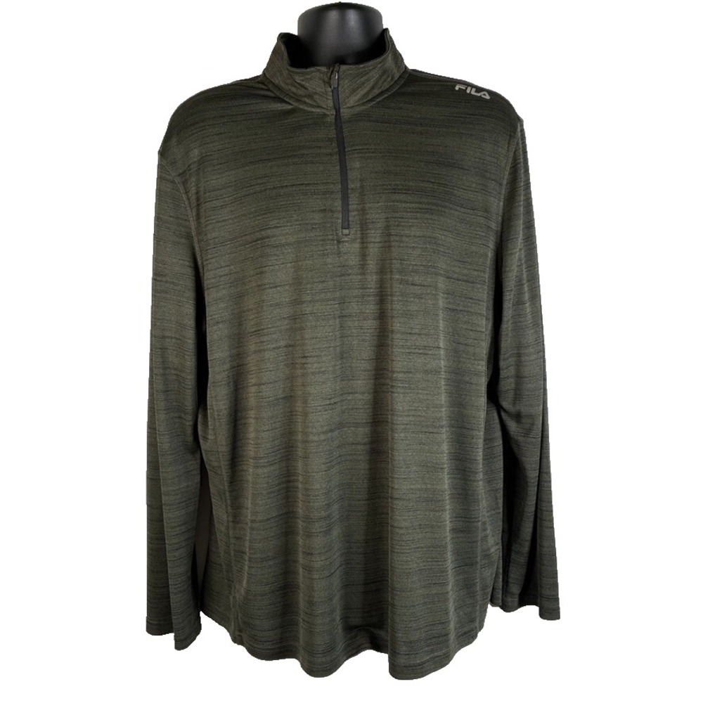 Fila Sport Running Pullover Mens 2XL Green Black  1/4 Zip Long Sleeve Activewear